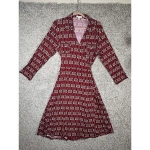 Harold's Burgundy Geometric Print Wrap Dress Long‎ Sleeve XL